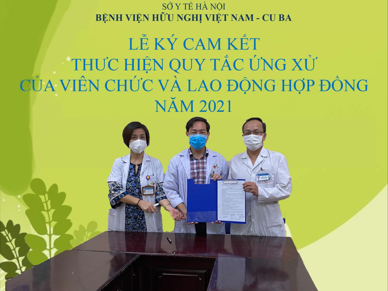 Bệnh viện Hữu nghị Việt Nam-Cuba triển khai lễ ký cam kết Thực hiện quy tắc ứng xử của viên chức và lao động hợp đồng năm 2021.